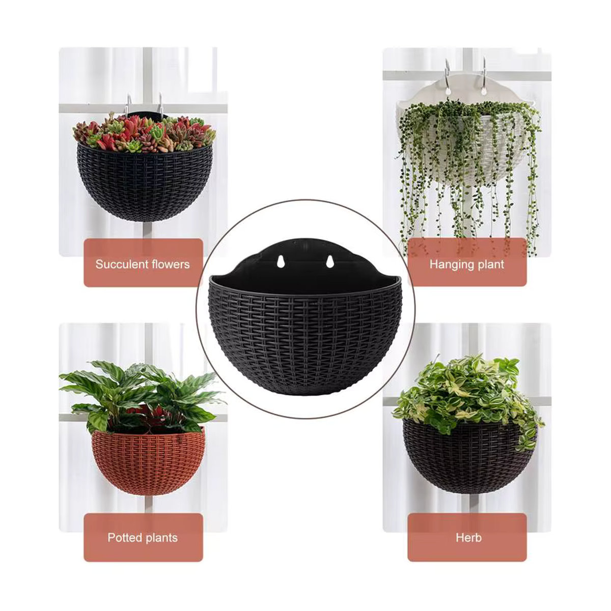 Exquisiter Wand-Blumentopf aus Kunststoff in Schwarz, geometrisches Design für Indoor und Outdoor zur Dekoration von Pflanzen - Bild 2