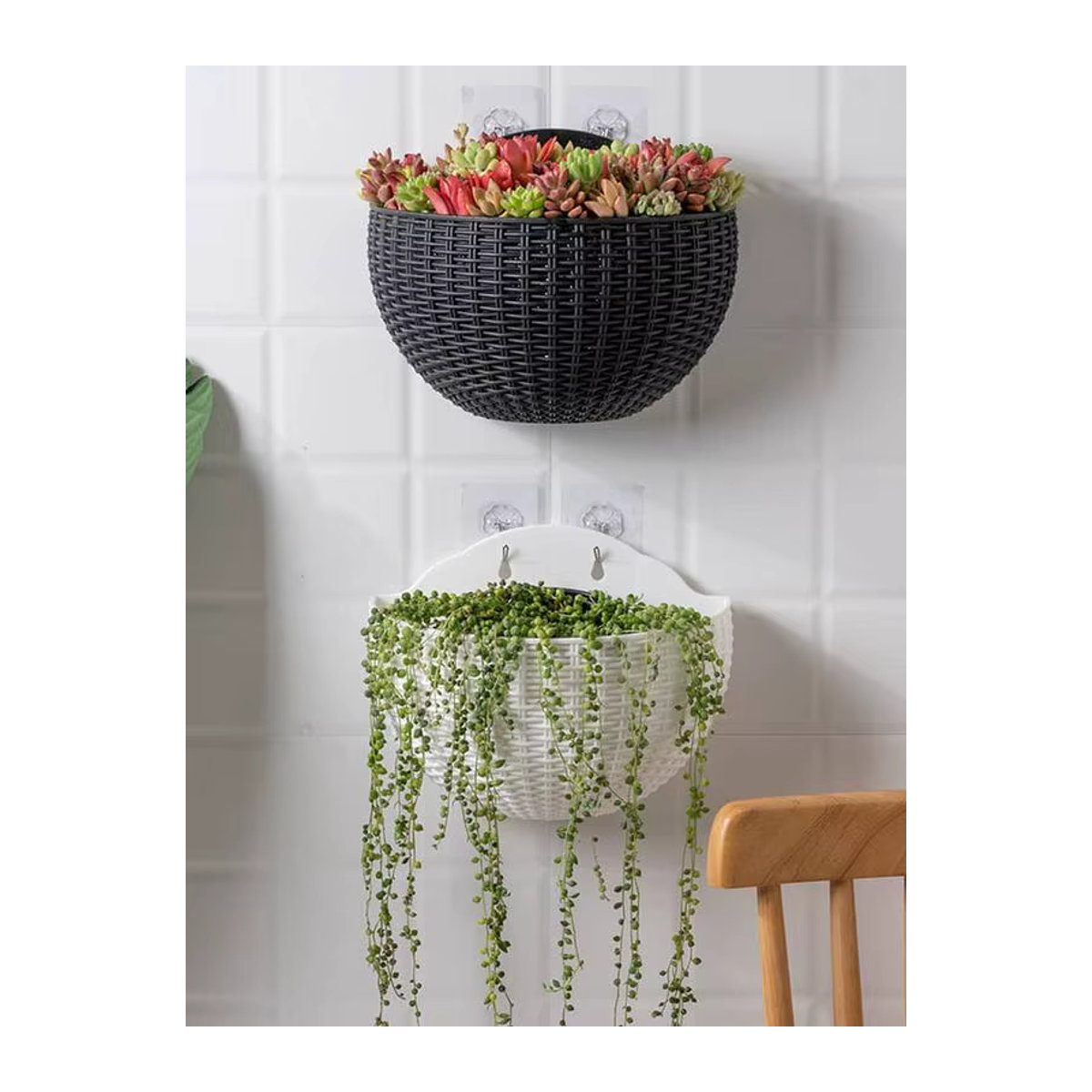 Exquisiter Wand-Blumentopf aus Kunststoff in Schwarz, geometrisches Design für Indoor und Outdoor zur Dekoration von Pflanzen - Bild 5