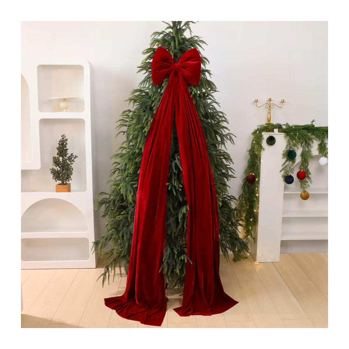Extra große Weihnachtsbaumspitze aus rotem Samt mit Schleifen und Sternen für deine Weihnachtsdekoration - Bild 1