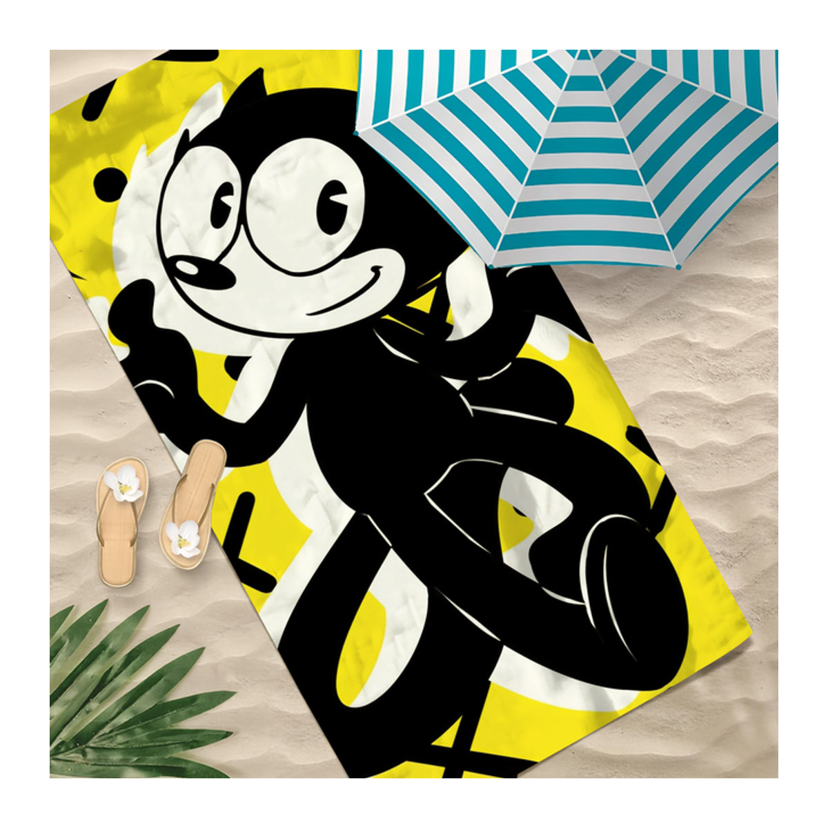 F-feli-x C-Cat-Cartoon Handtuch Gelb, schnell trocknend und saugfähig für Strand, Pool, Fitnessstudio und Reisen - Bild 1