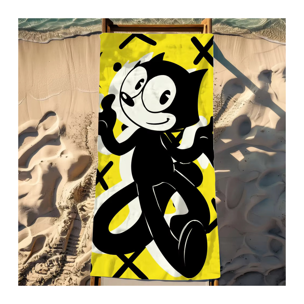 F-feli-x C-Cat-Cartoon Handtuch Gelb, schnell trocknend und saugfähig für Strand, Pool, Fitnessstudio und Reisen - Bild 3