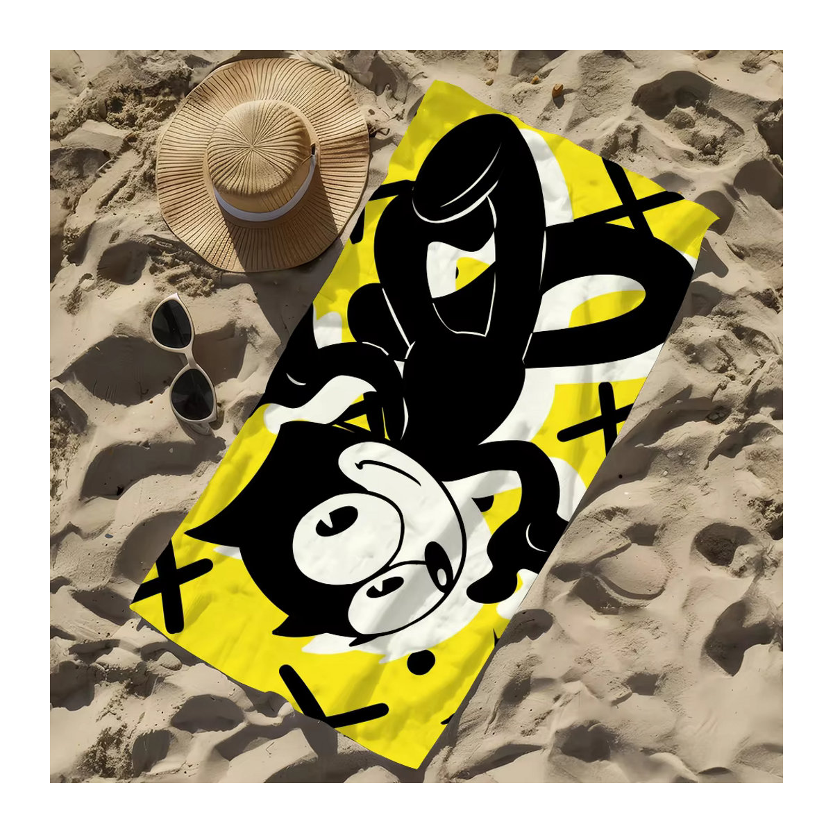 F-feli-x C-Cat-Cartoon Handtuch Gelb, schnell trocknend und saugfähig für Strand, Pool, Fitnessstudio und Reisen - Bild 5