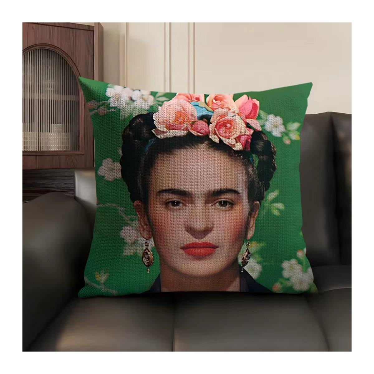 F-Fridas Painting Art Fashion Kissenbezug aus Bio-Leinen in Weiß und Mehrfarbig mit doppelseitigem Druck - Bild 3