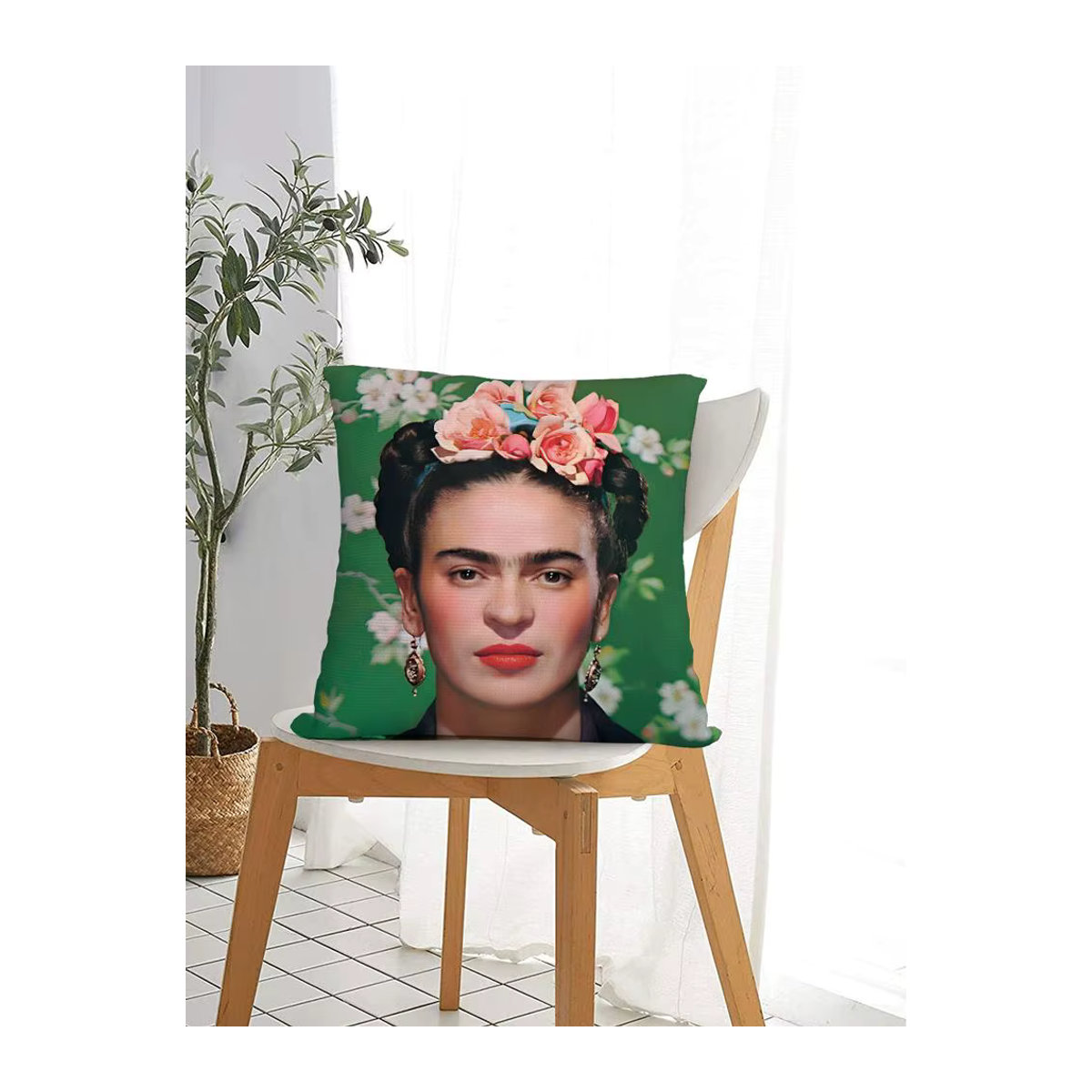 F-Fridas Painting Art Fashion Kissenbezug aus Bio-Leinen in Weiß und Mehrfarbig mit doppelseitigem Druck - Bild 5
