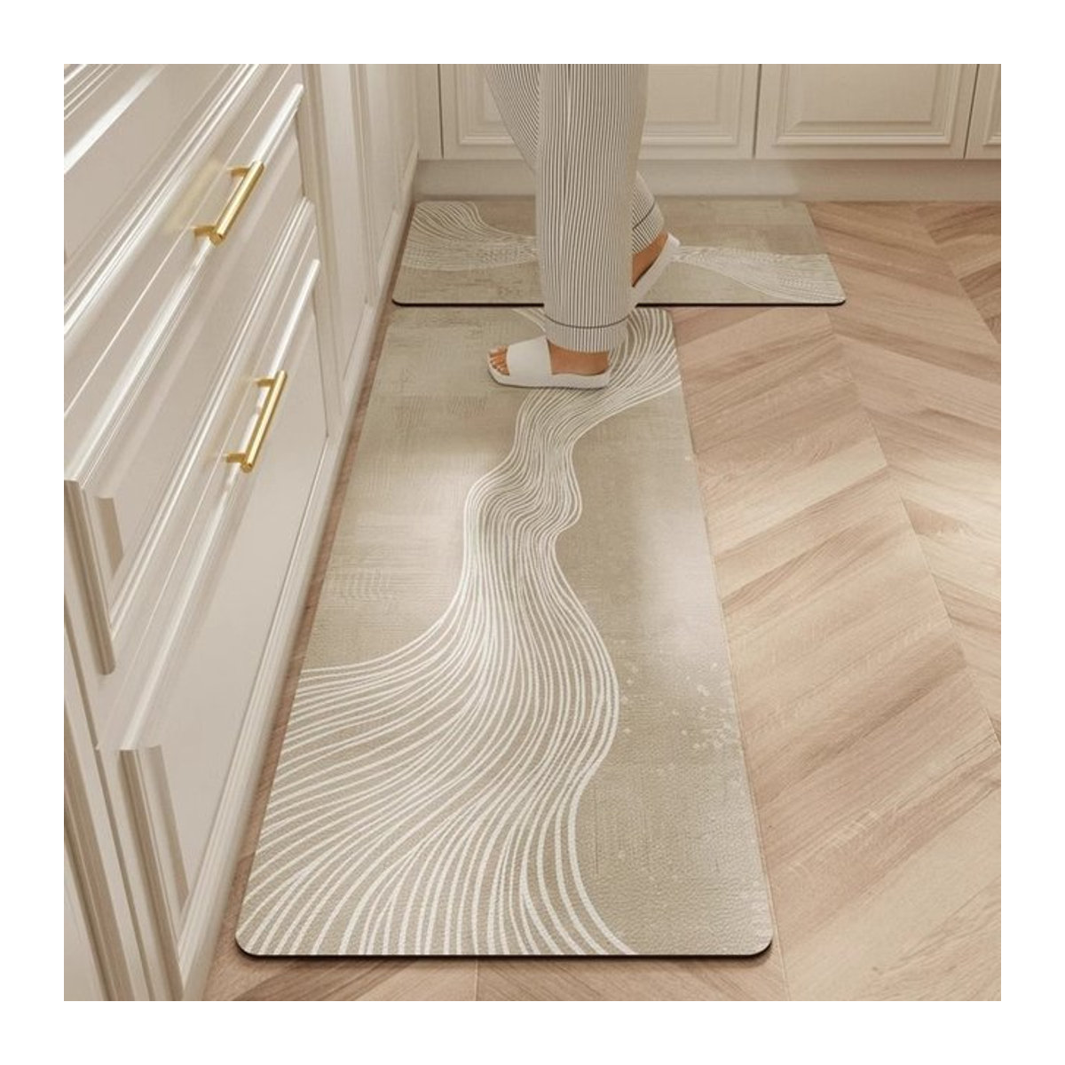 Facaishu Küchenteppich aus wasserdichtem PVC-Leder in Beige, rutschfeste und ölbeständige Bodenmatte für Küche und Balkon - Bild 1