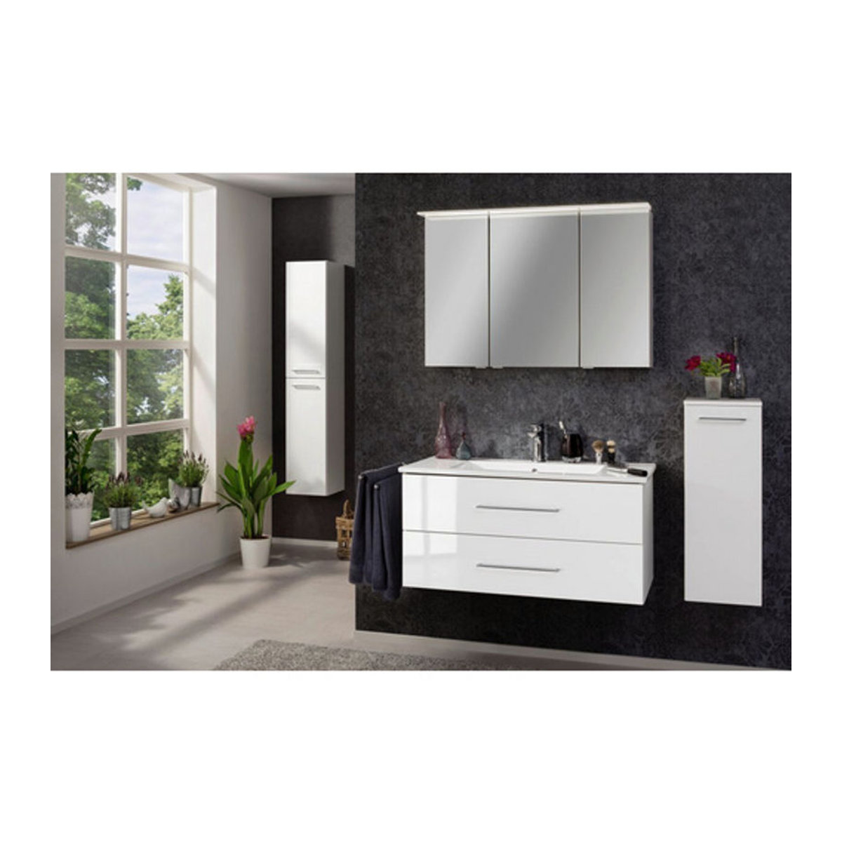 Fackelmann b.perfekt Hängeschrank in Weiß mit Chrom-Details, Modernes Design aus Holzwerkstoff und Glas, B/H/T: 30,2 x 81 x 32 cm - Bild 3