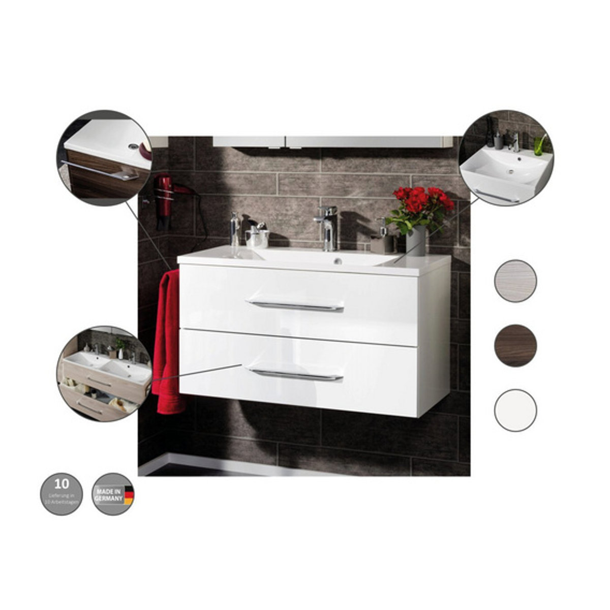 FACKELMANN Badmöbel-Set B.clever in Weiss Hochglanz, B/H/T: 60 x 50,8 x 46 cm - Bild 2
