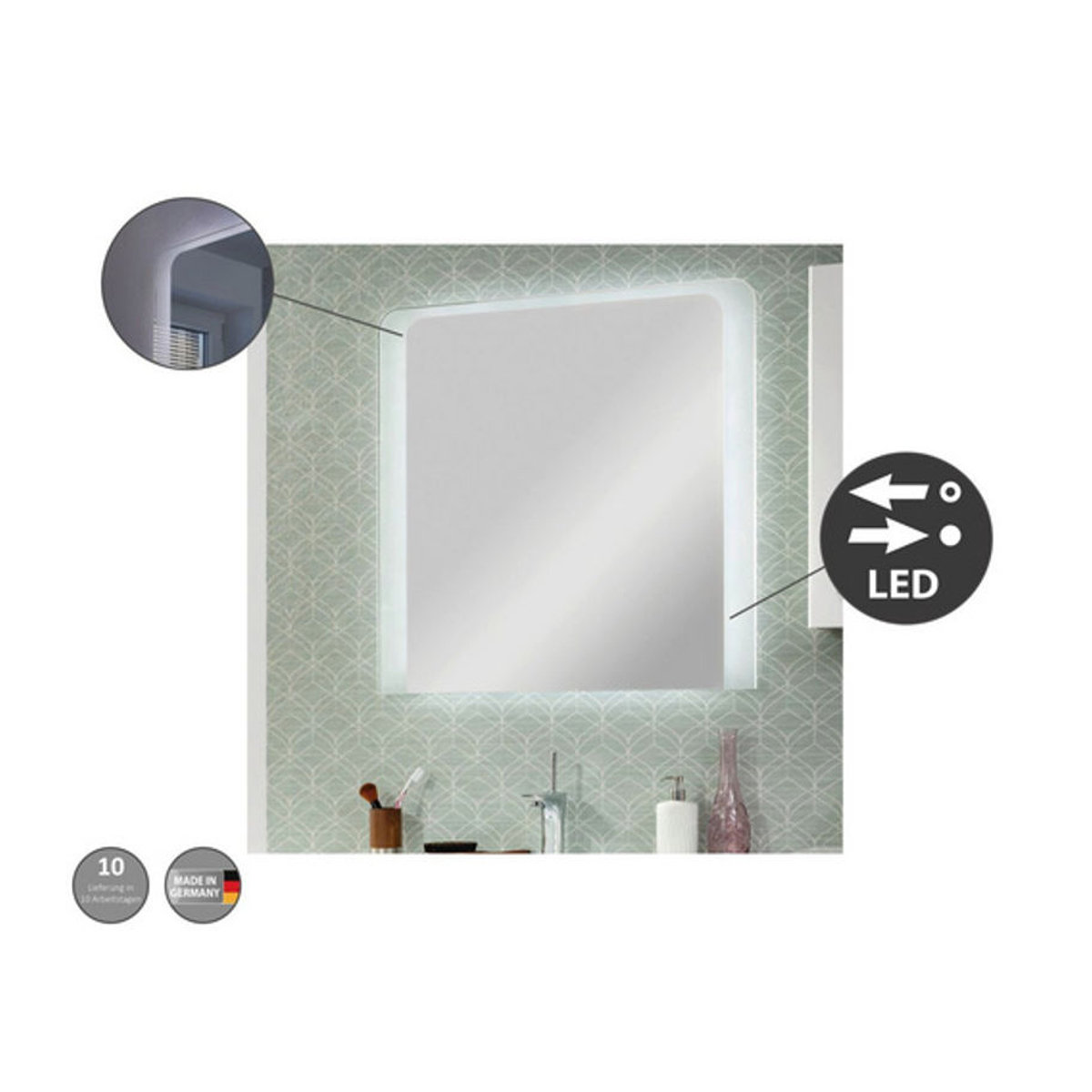 FACKELMANN Spiegelelement MILANO mit LED-Beleuchtung, grau, B/H/T: 80 x 80 x 3,1 cm - Bild 3