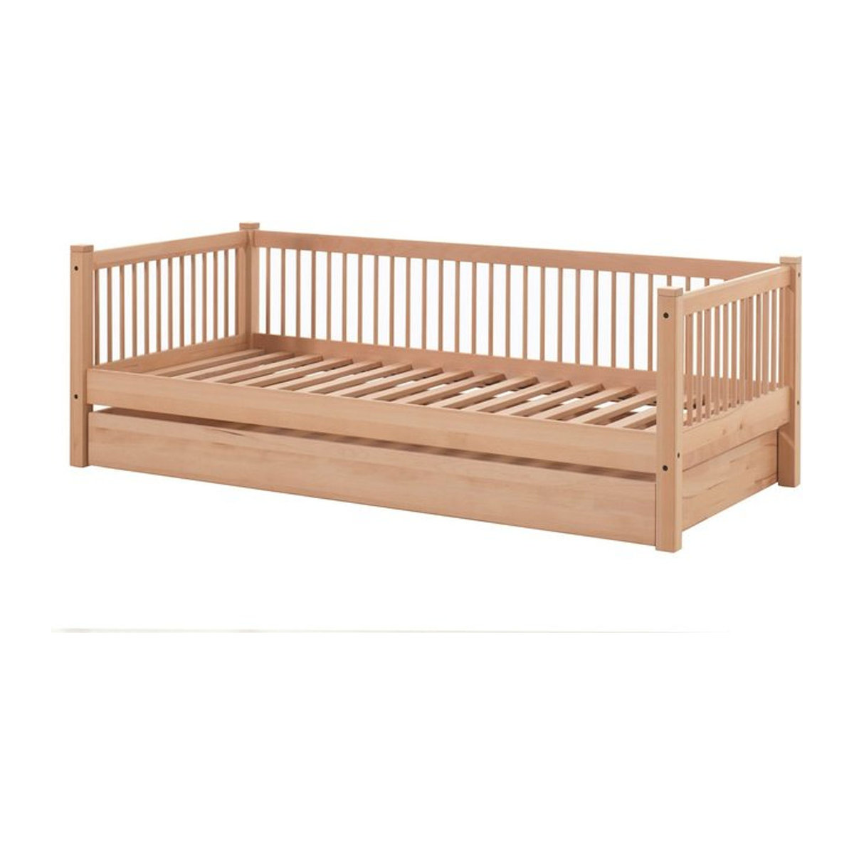 FAGUS Day-Bett aus Buche Massivholz Natur inklusive Lattenrost und Bettschublade, Liegefläche B: 90 cm, L: 200 cm - Bild 1