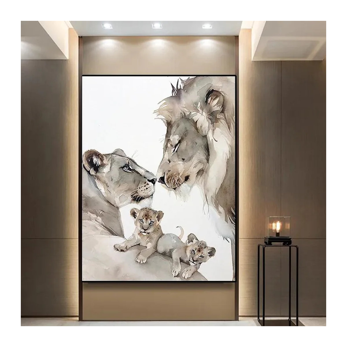 Fairy Art Gallery Abstrakte Leinwandmalerei Lions Familie Modernes Tier Poster, Breite: 40 cm, Höhe: 50 cm, Rahmenlos - Bild 2