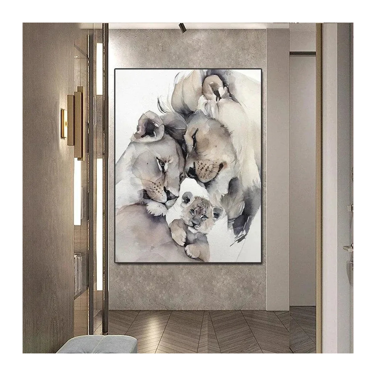 Fairy Art Gallery Abstrakte Leinwandmalerei Lions Familie Modernes Tier Poster, Breite: 40 cm, Höhe: 50 cm, Rahmenlos - Bild 4