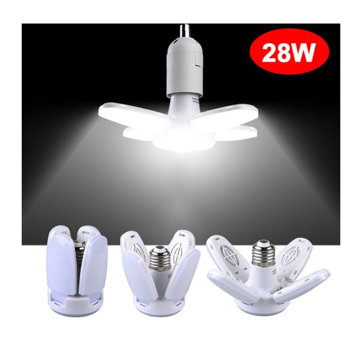 Faltbare fächerförmige LED-Lampe E27 mit 28W in Kaltweiß für Wohnzimmer, Lager und Garage - Bild 1