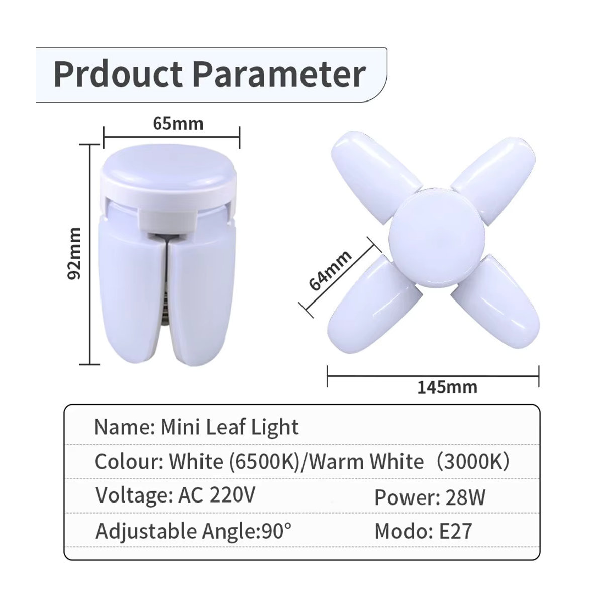 Faltbare fächerförmige LED-Lampe E27 mit 28W in Kaltweiß für Wohnzimmer, Lager und Garage - Bild 4