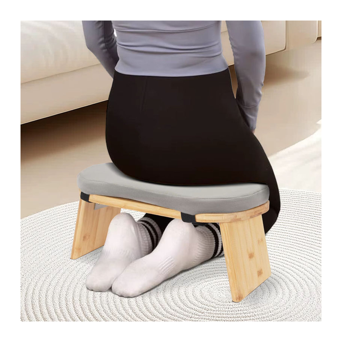 Faltbare Meditationsbank von Bymaocar für Yoga und Gebet in Grau oder Grün - Bild 2