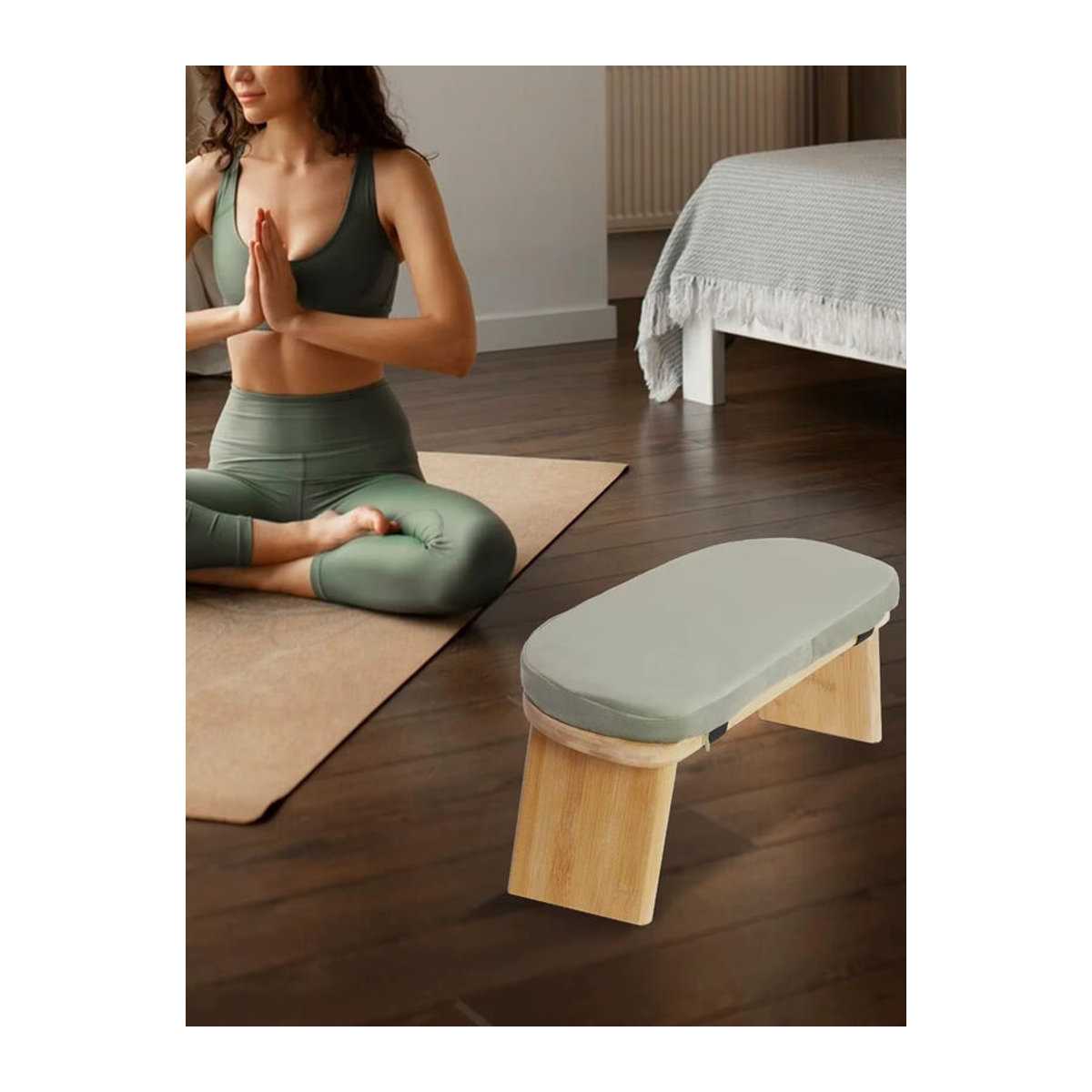 Faltbare Meditationsbank von Bymaocar für Yoga und Gebet in Grau oder Grün - Bild 7