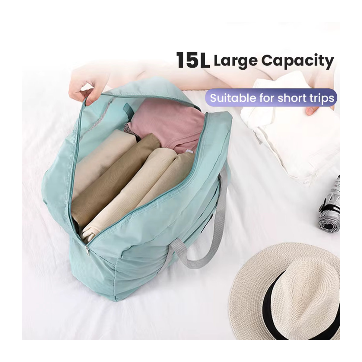 Faltbare Reisetasche als Handgepäck für Damen und Mädchen in Blau mit großem Fassungsvermögen für Sport und Wochenendausflüge - Bild 3