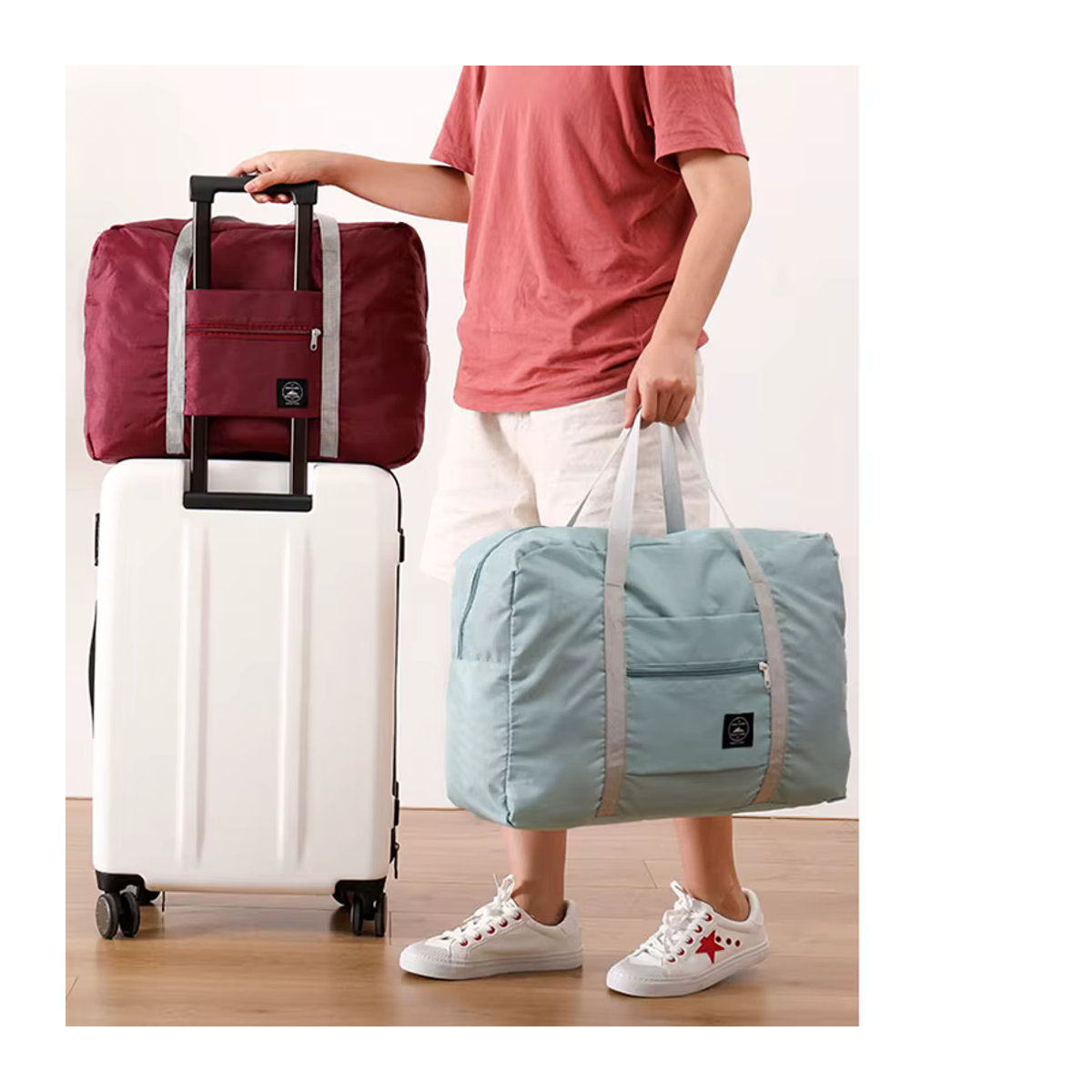 Faltbare Reisetasche als Handgepäck für Damen und Mädchen in Blau mit großem Fassungsvermögen für Sport und Wochenendausflüge - Bild 4