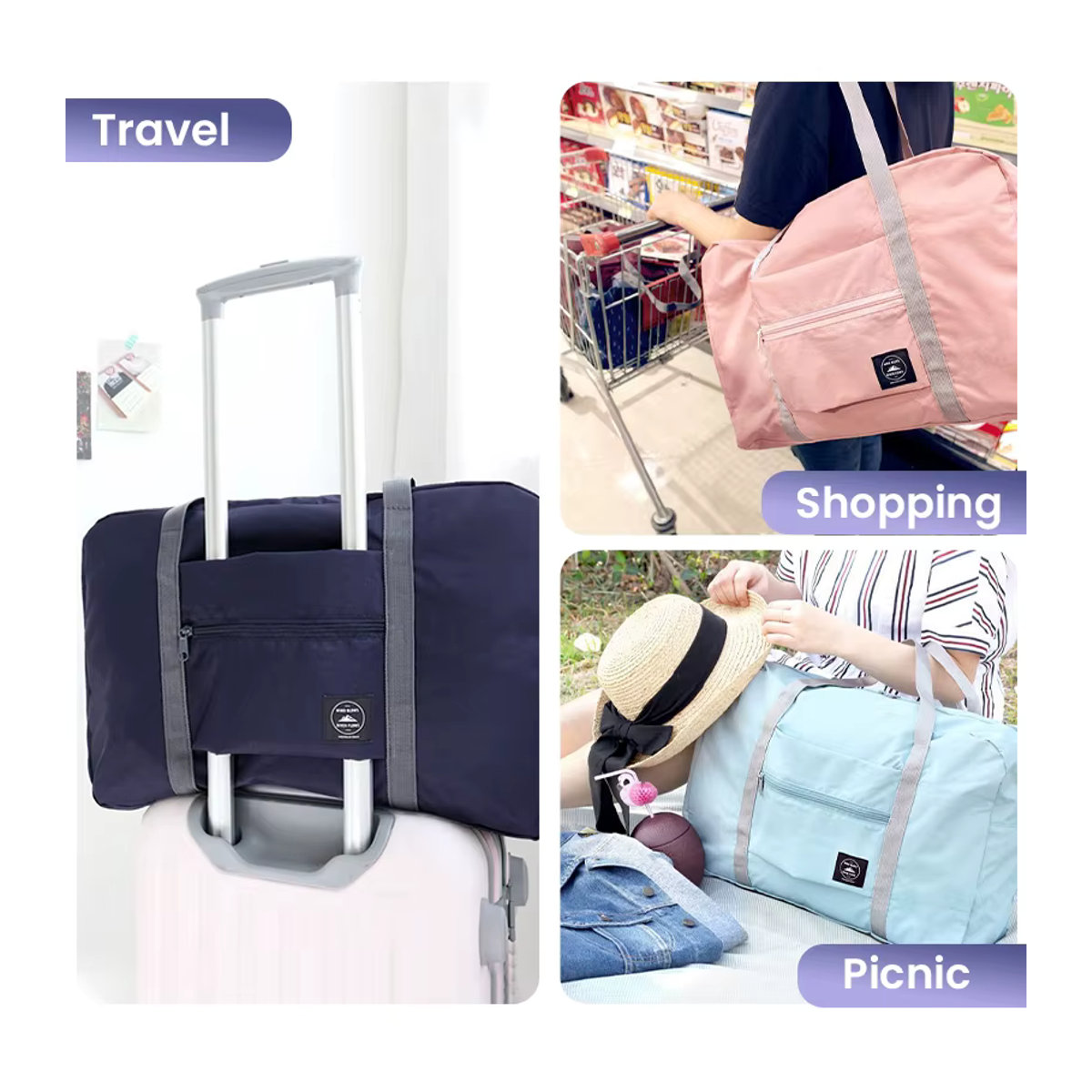 Faltbare Reisetasche als Handgepäck für Damen und Mädchen in Blau mit großem Fassungsvermögen für Sport und Wochenendausflüge - Bild 6