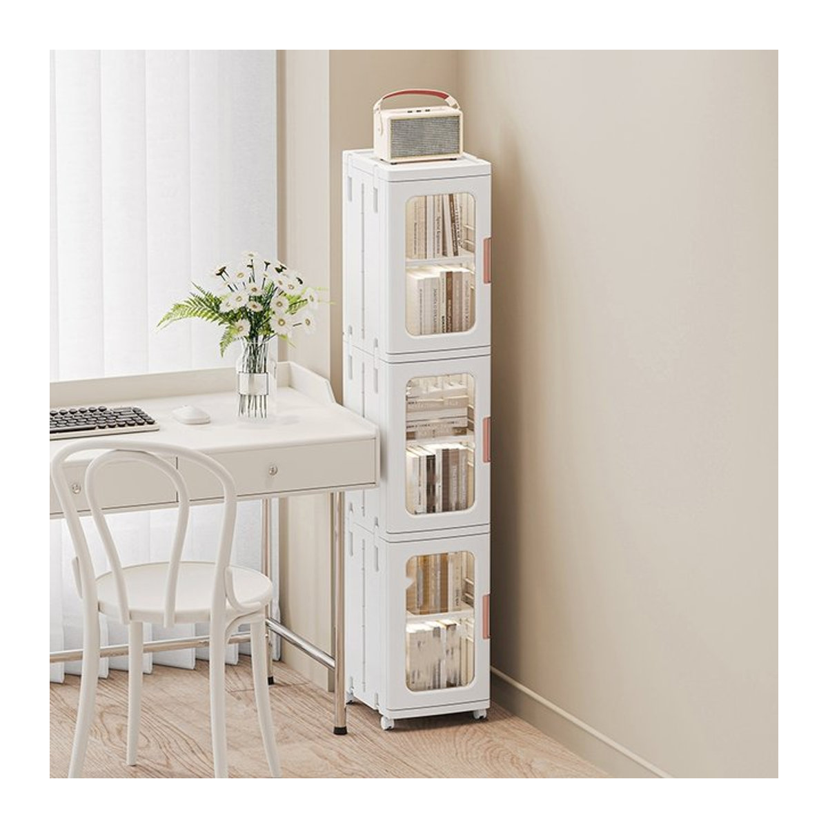Faltbarer Aufbewahrungsschrank mit 3 Ebenen aus Kunststoff für Badezimmer und Küche, Beige oder Weiß - Bild 1
