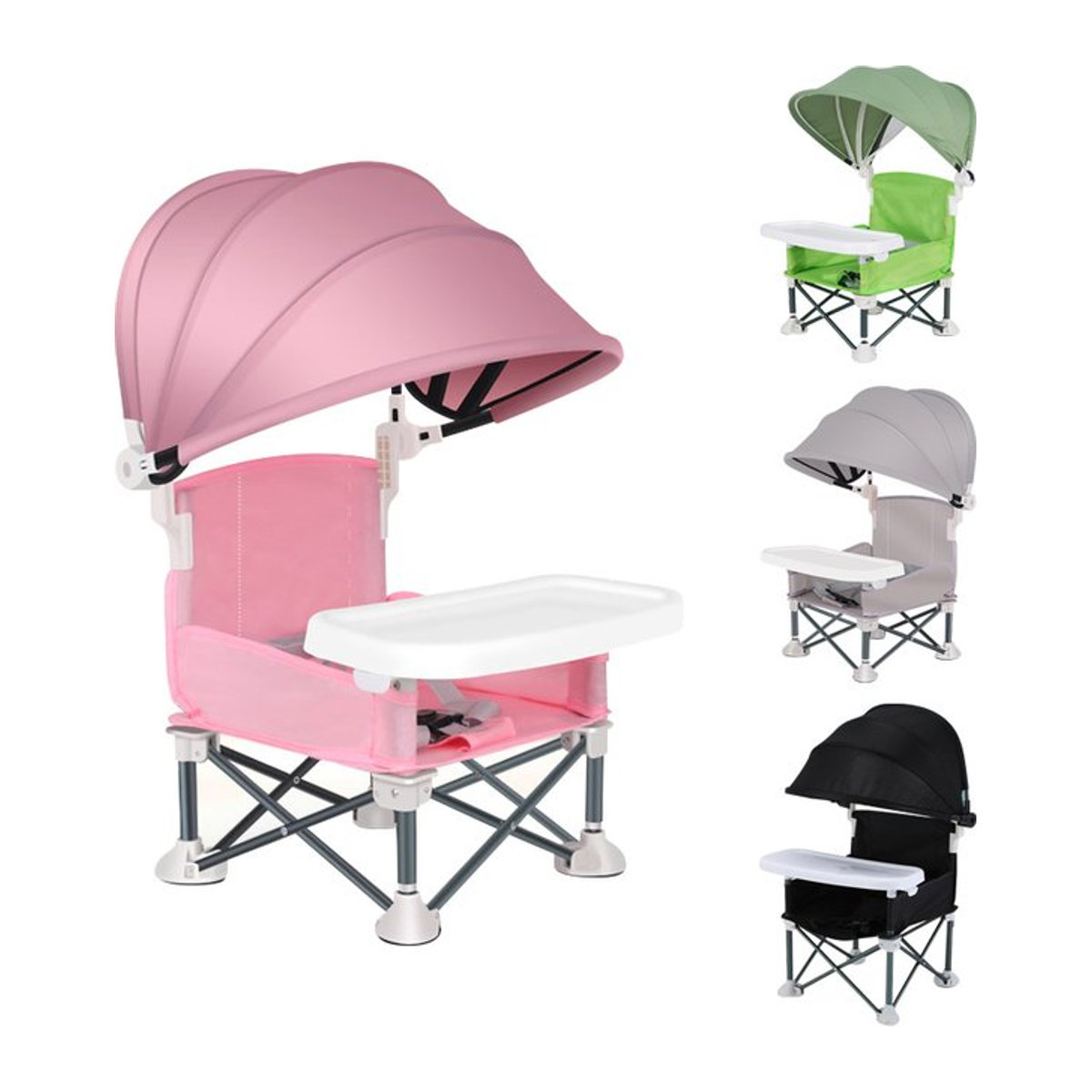 Faltbarer Baby-Hochstuhl aus Aluminiumlegierung in Rosa für unterwegs und den Strand - Bild 1