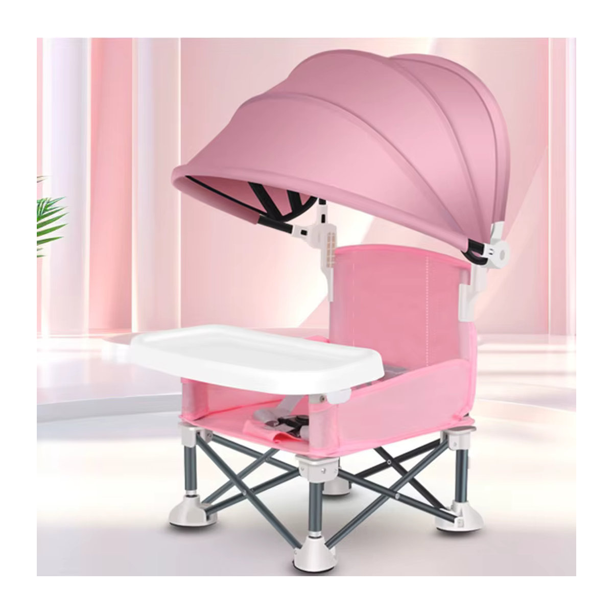 Faltbarer Baby-Hochstuhl aus Aluminiumlegierung in Rosa für unterwegs und den Strand - Bild 2