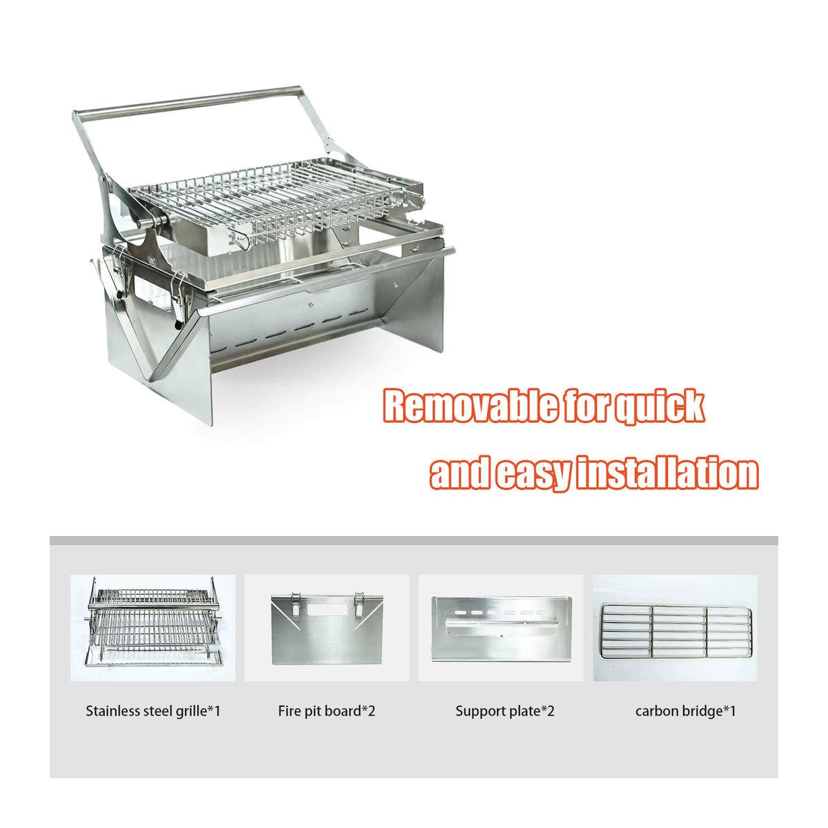Faltbarer Edelstahl Holzkohle-Grill für Camping und BBQ in Silber mit 360 Grad drehbarem Grillrost - Bild 4