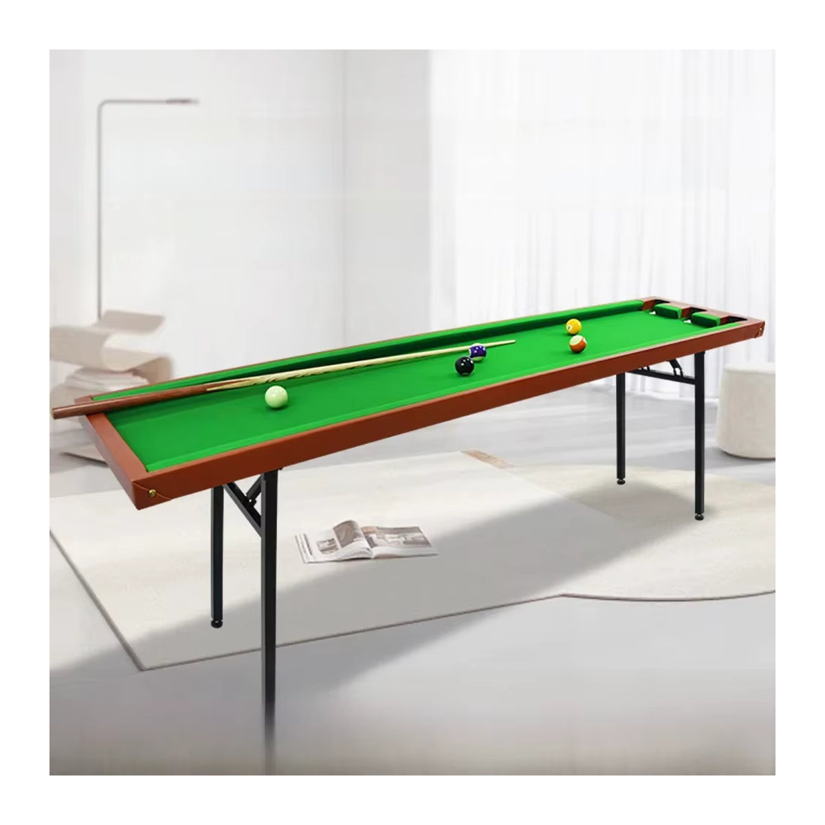 Faltbarer Fünfpunkt-Billard-Trainingstisch mit grüner Lederbibliothek und Eisenbeinen in Grün - Bild 6