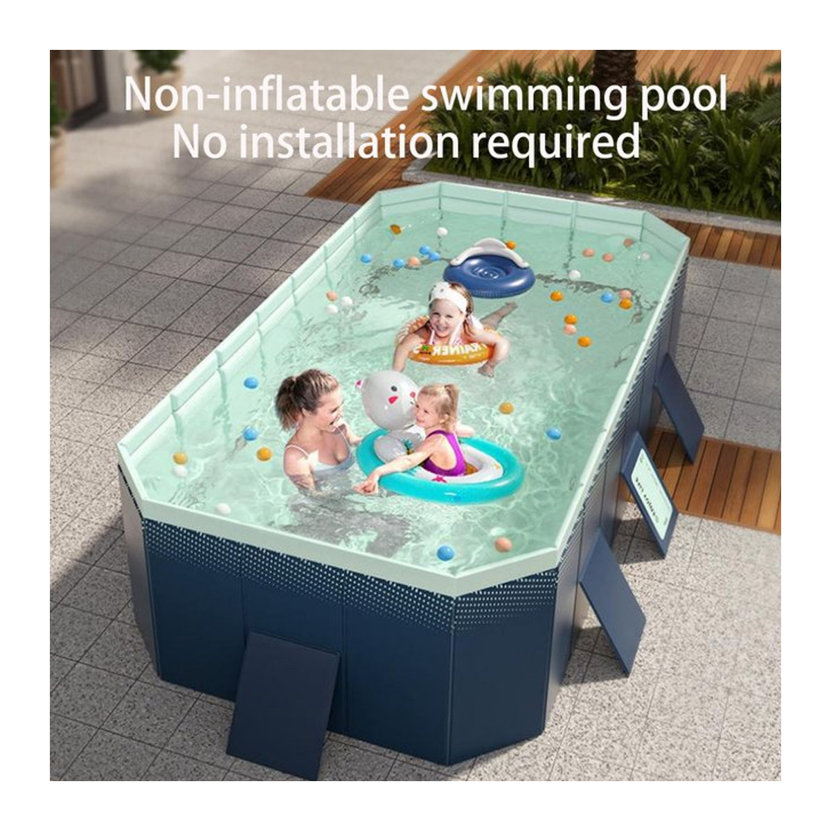 Faltbarer Pool für den Garten in Blau – Nicht aufblasbares Schwimmbad für die Sommer-Wasserparty im Freien - Bild 1