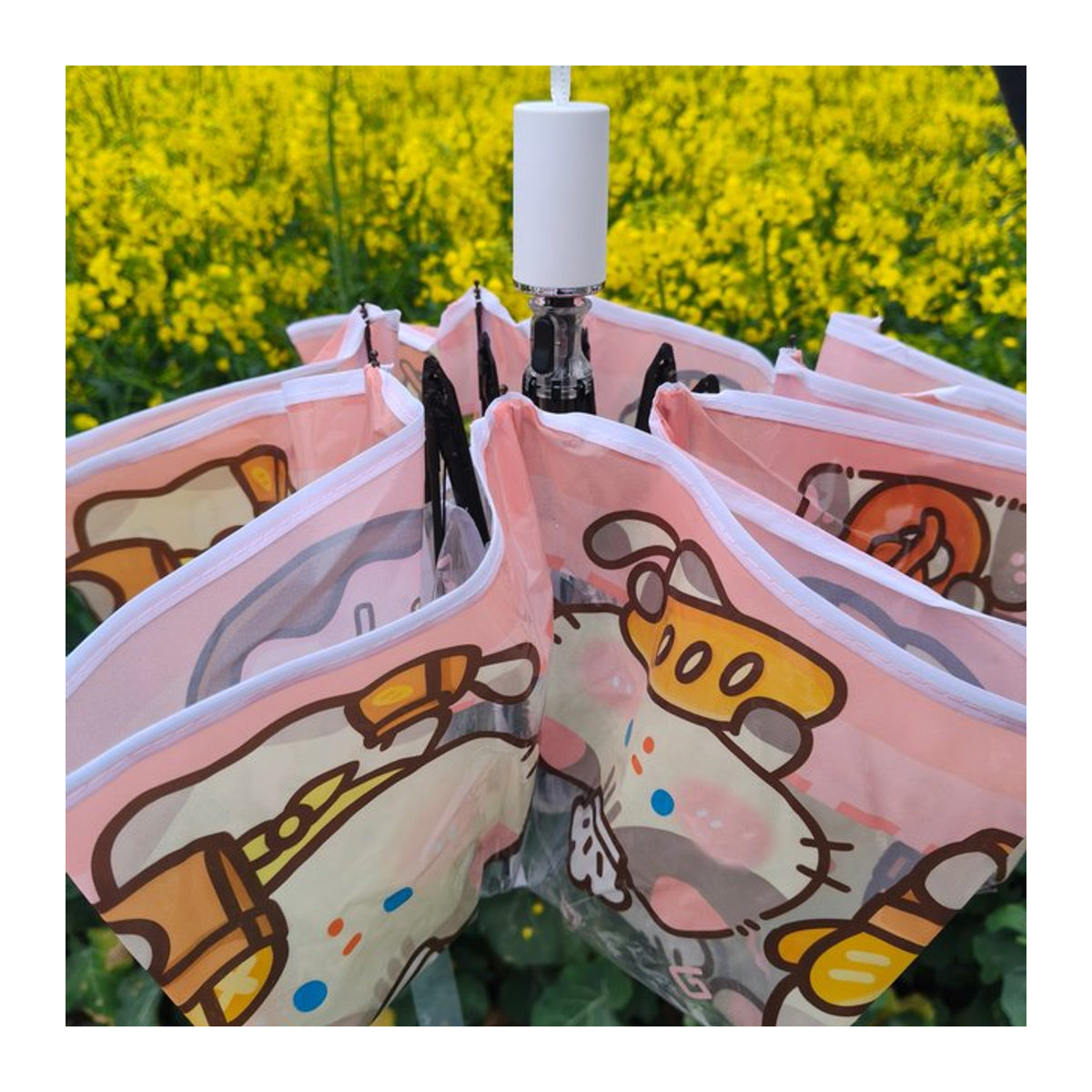 Faltbarer transparenter Regenschirm mit Katzenfigur in Rosa, wind- und regenfest - Bild 1