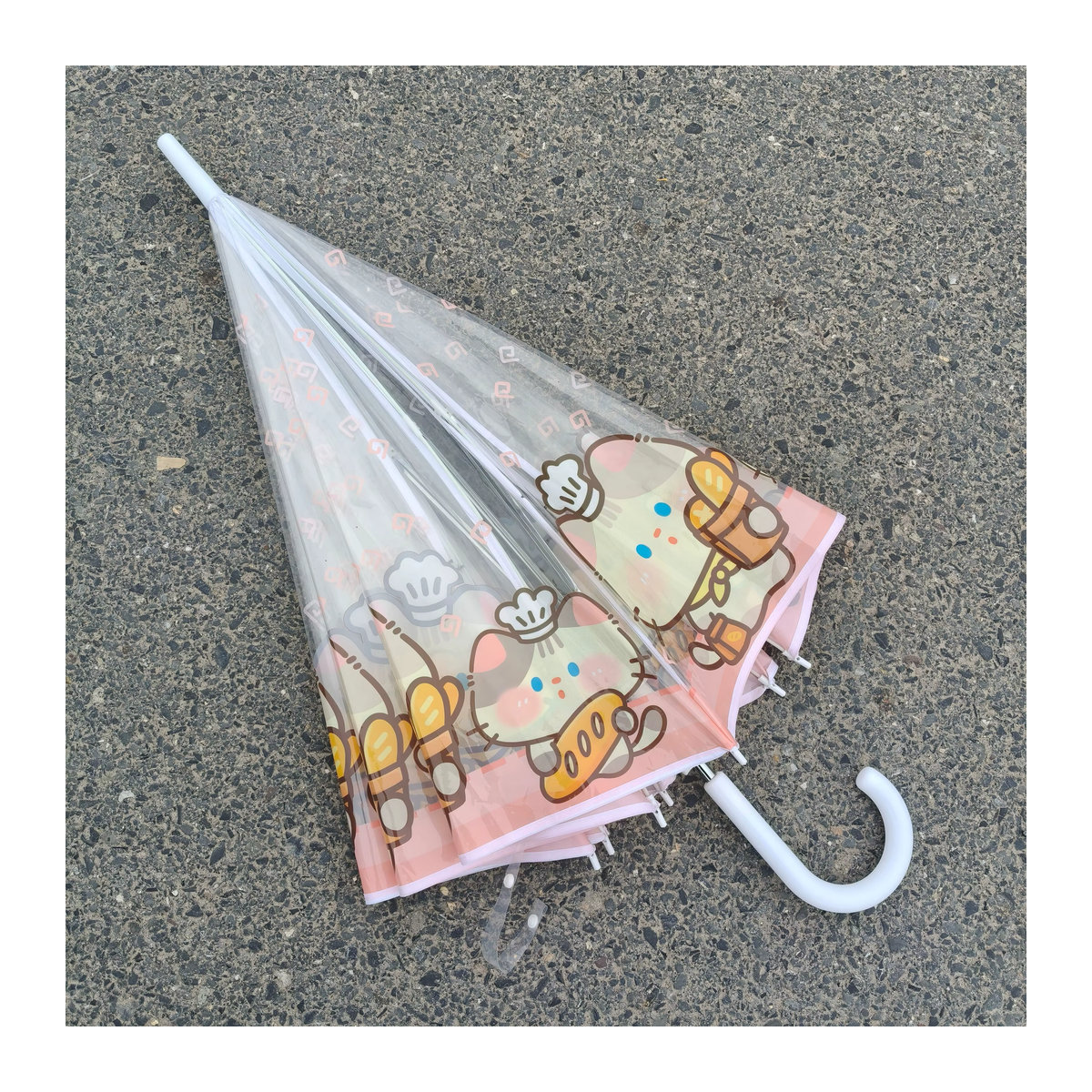 Faltbarer transparenter Regenschirm mit Katzenfigur in Rosa, wind- und regenfest - Bild 4