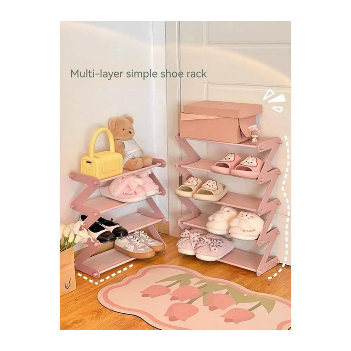 Faltbares 4-stufiges Schuhregal als platzsparender Schuh-Organizer für Schlafzimmer und Eingangsbereich in Braun oder Rosa - Bild 1