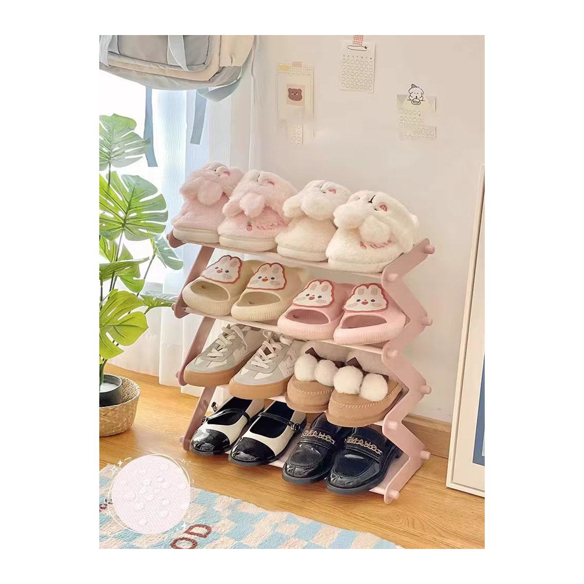 Faltbares 4-stufiges Schuhregal als platzsparender Schuh-Organizer für Schlafzimmer und Eingangsbereich in Braun oder Rosa - Bild 2