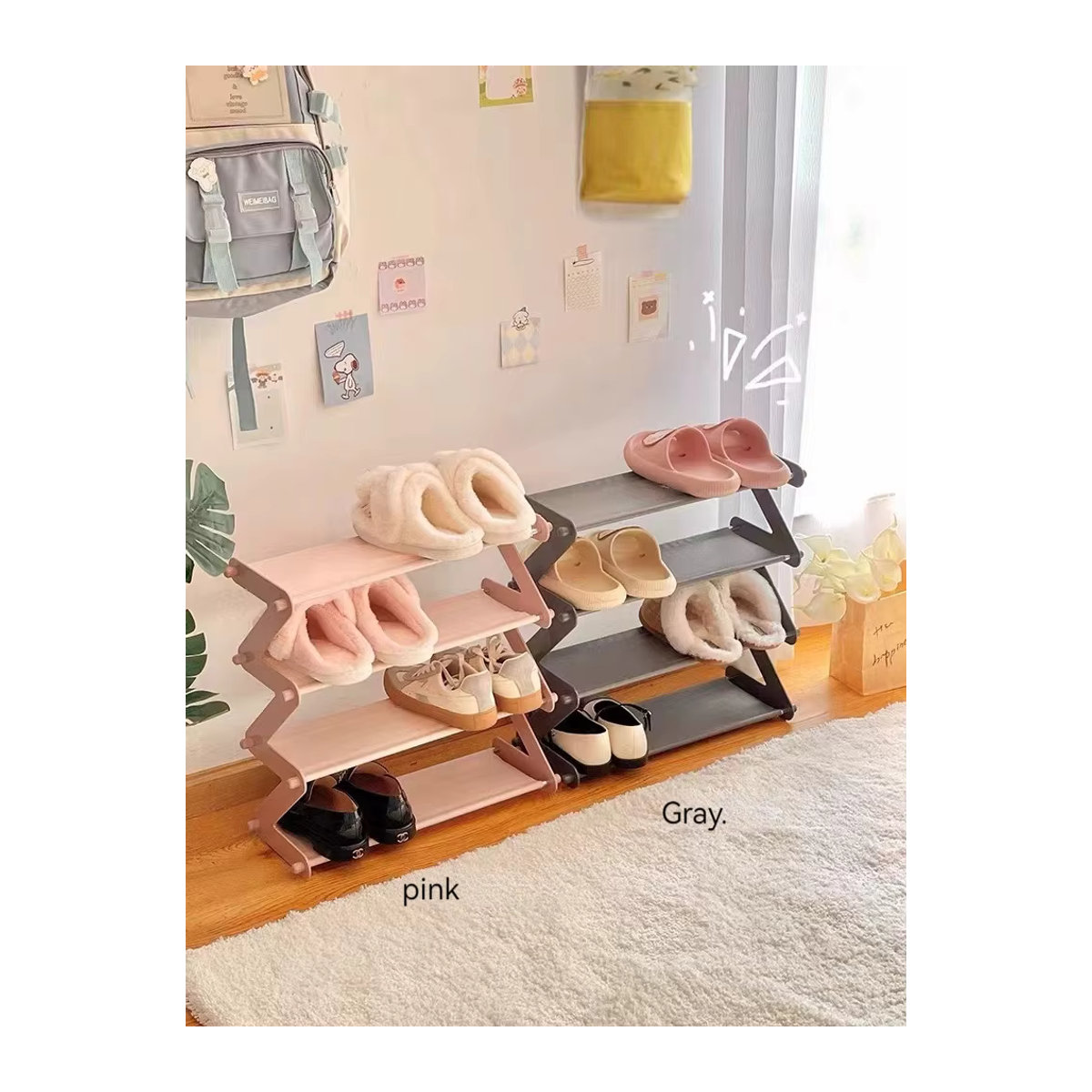 Faltbares 4-stufiges Schuhregal als platzsparender Schuh-Organizer für Schlafzimmer und Eingangsbereich in Braun oder Rosa - Bild 3
