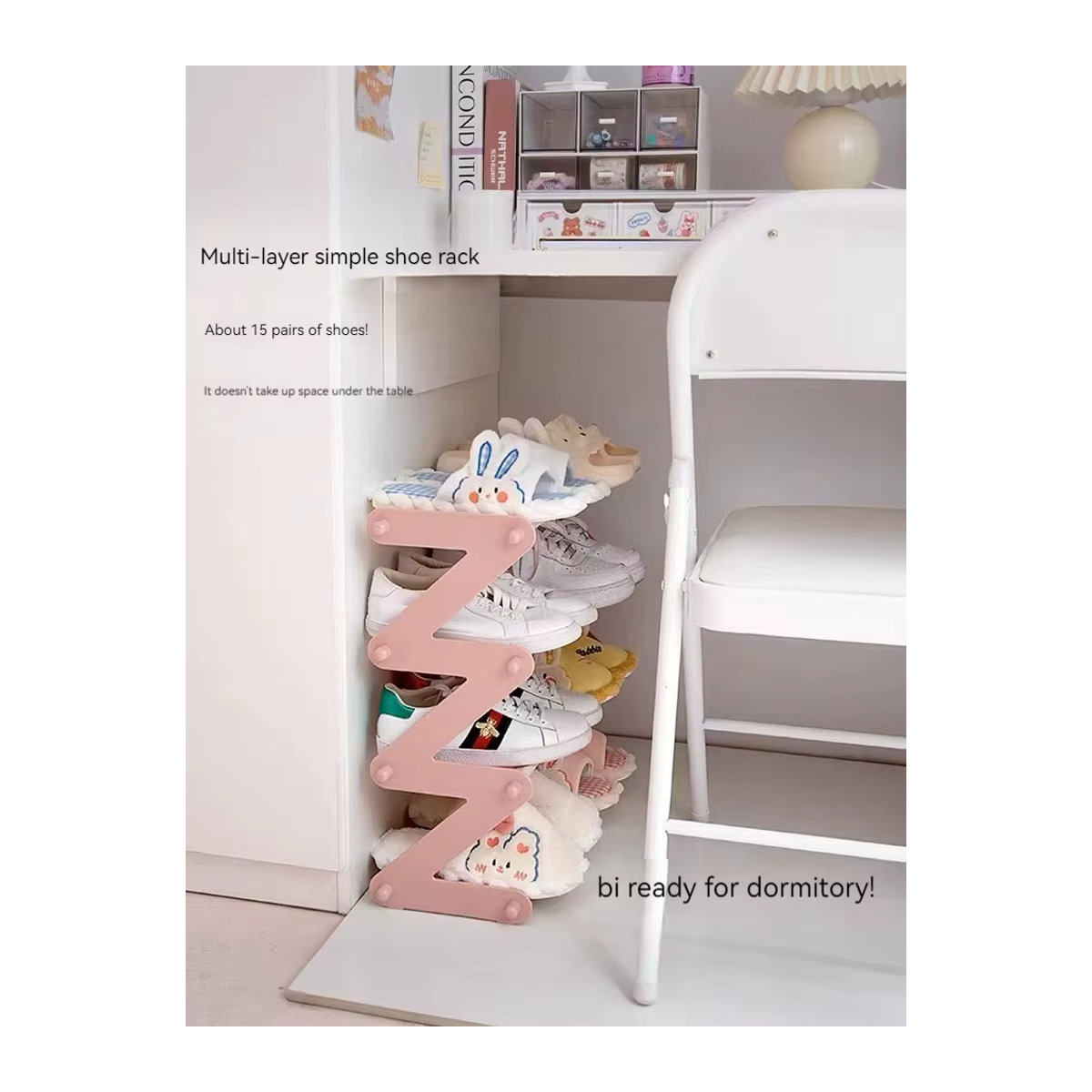 Faltbares 4-stufiges Schuhregal als platzsparender Schuh-Organizer für Schlafzimmer und Eingangsbereich in Braun oder Rosa - Bild 5
