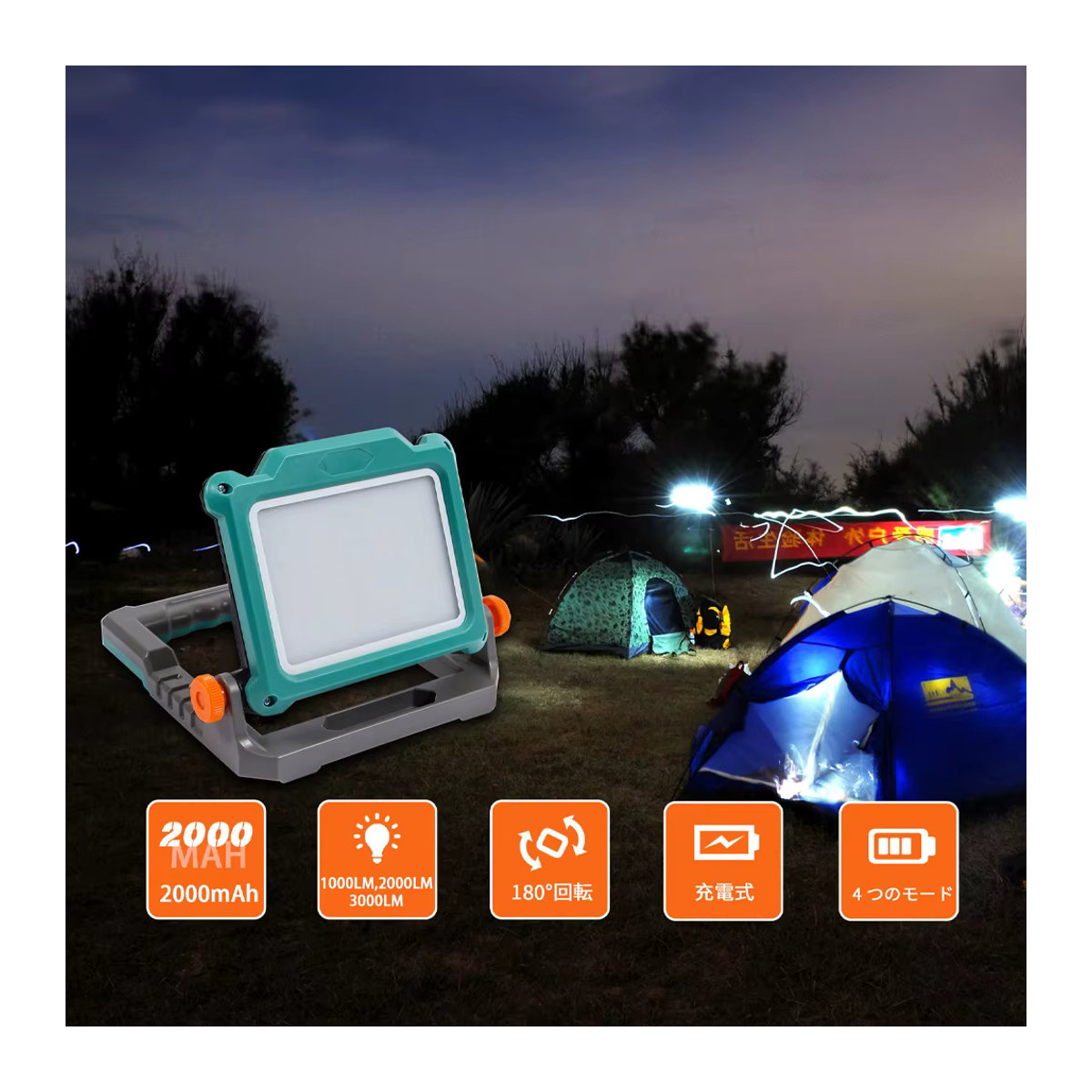 Faltbares LED Arbeitslicht für Makita, DeWalt, Milwaukee und Bosch 18V 20V Li-Ion Akkus als Camping-Flutlicht und Notfalllampe - Bild 3