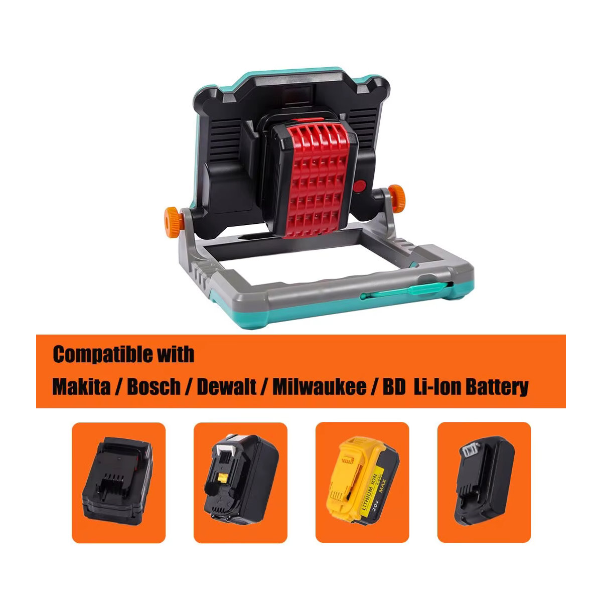 Faltbares LED Arbeitslicht für Makita, DeWalt, Milwaukee und Bosch 18V 20V Li-Ion Akkus als Camping-Flutlicht und Notfalllampe - Bild 4