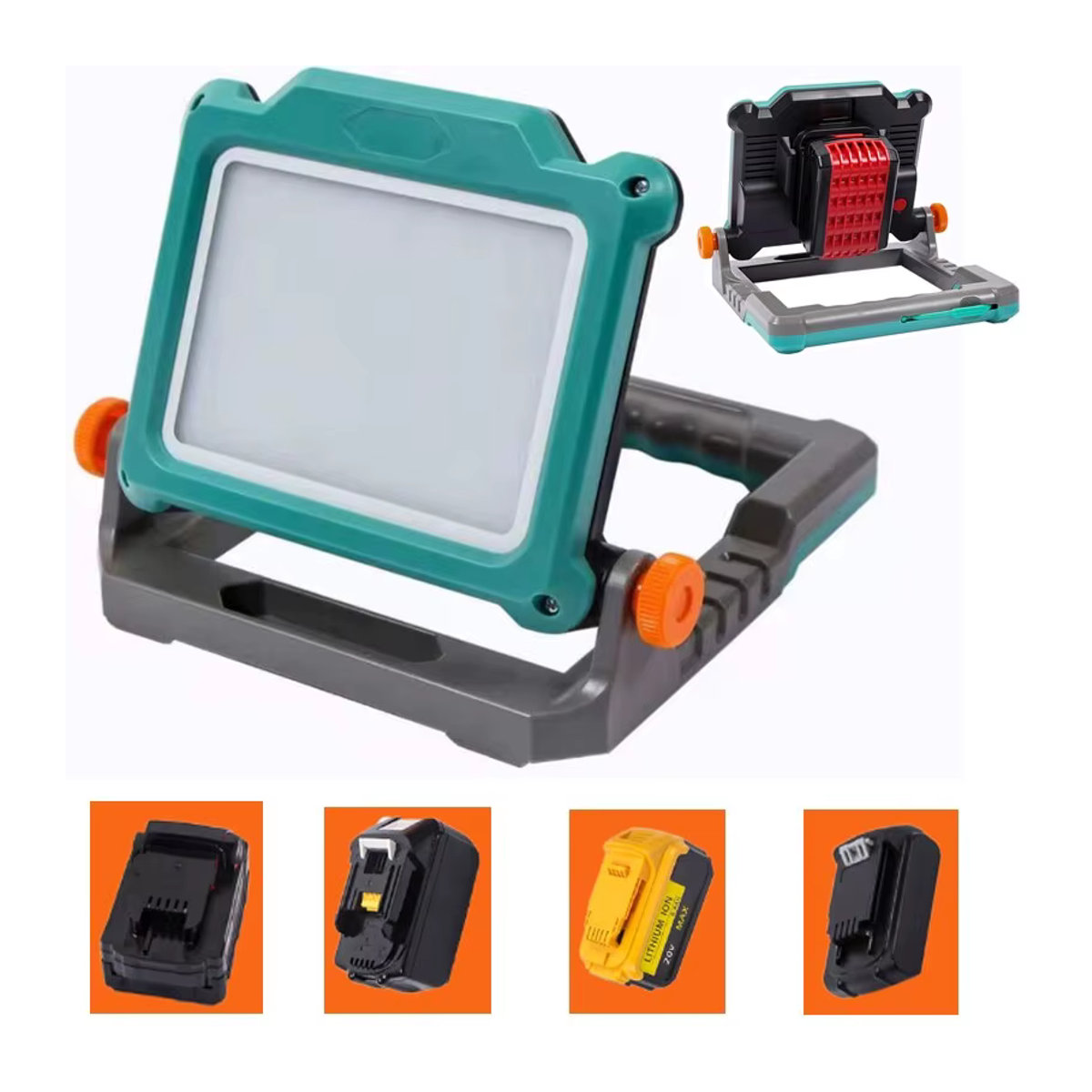 Faltbares LED Arbeitslicht für Makita, DeWalt, Milwaukee und Bosch 18V 20V Li-Ion Akkus als Camping-Flutlicht und Notfalllampe - Bild 5