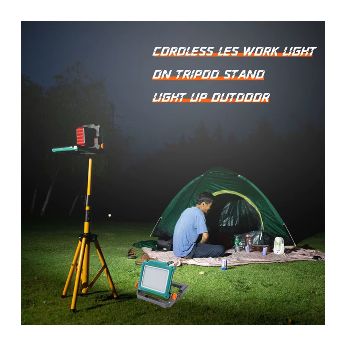 Faltbares LED Arbeitslicht für Makita, DeWalt, Milwaukee und Bosch 18V 20V Li-Ion Akkus als Camping-Flutlicht und Notfalllampe - Bild 6