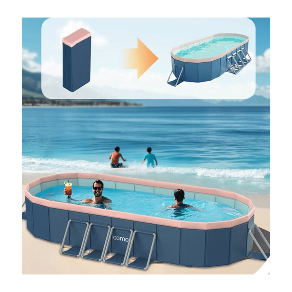 Faltbares, nicht aufblasbares Schwimmbecken von YYW in Blau für Garten und Outdoor - Bild 1