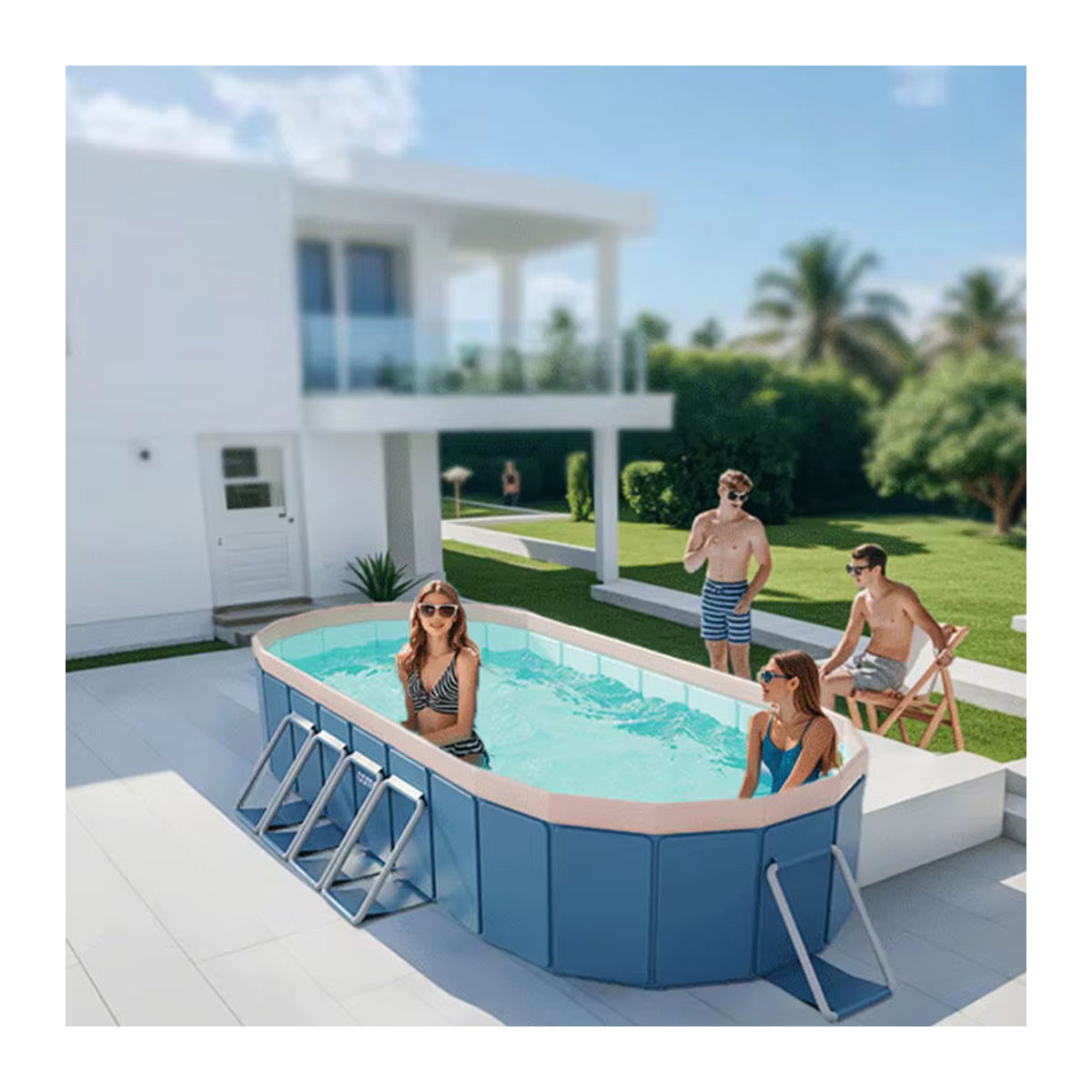 Faltbares, nicht aufblasbares Schwimmbecken von YYW in Blau für Garten und Outdoor - Bild 2