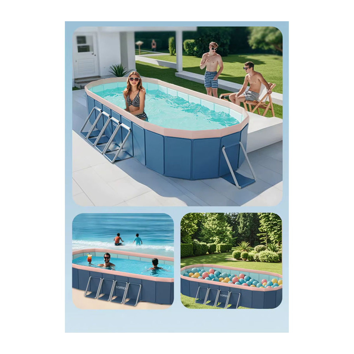 Faltbares, nicht aufblasbares Schwimmbecken von YYW in Blau für Garten und Outdoor - Bild 3