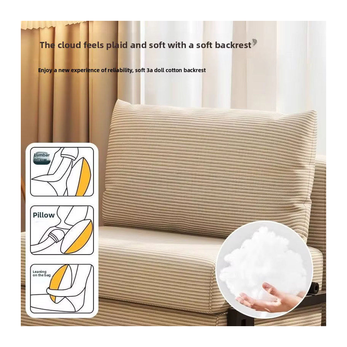 Faltbares Schlafsofa aus Cord in Beige im Retro-Design für Wohnzimmer und kleine Wohnungen - Bild 5
