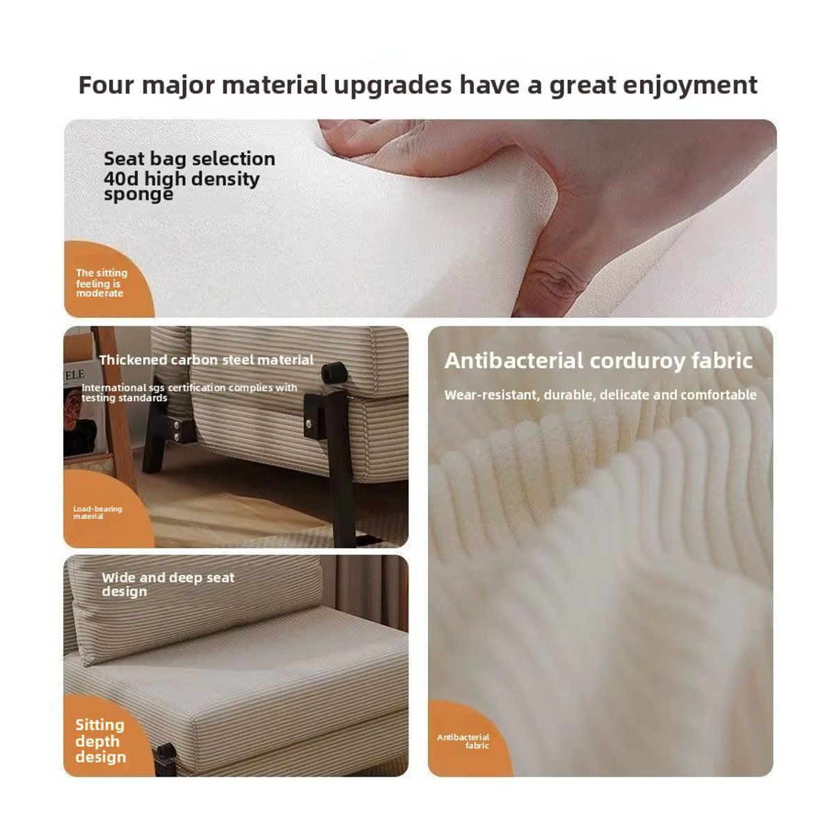 Faltbares Schlafsofa aus Cord in Beige im Retro-Design für Wohnzimmer und kleine Wohnungen - Bild 6