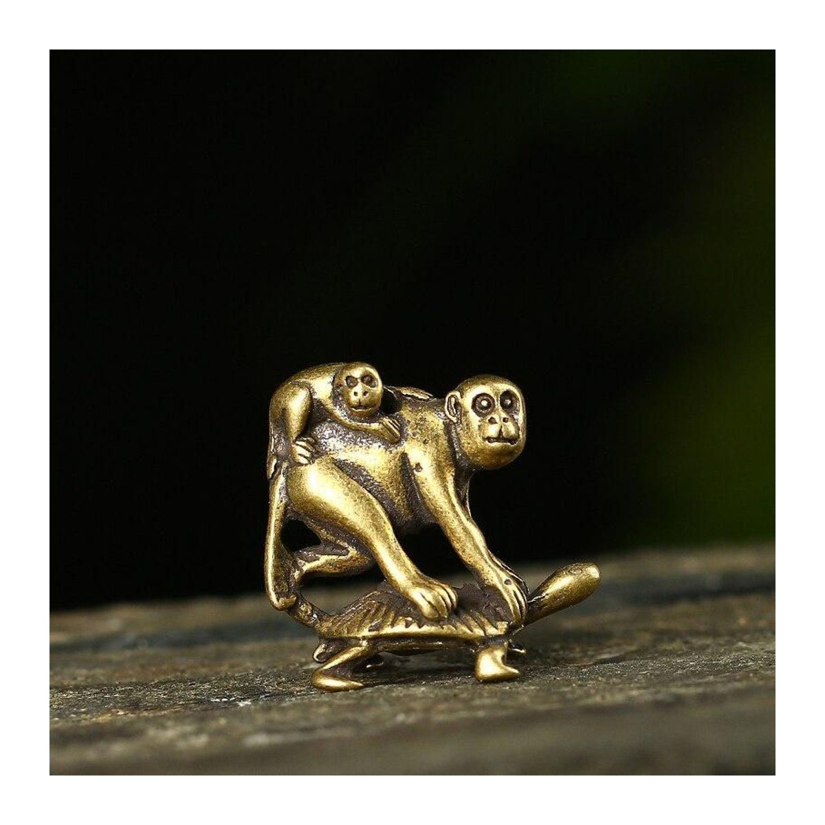 Familylive04 Antike Bronze-Schildkröte und Affen als Miniatur-Figuren aus Messing in Gold für deine Schreibtisch-Dekoration - Bild 1
