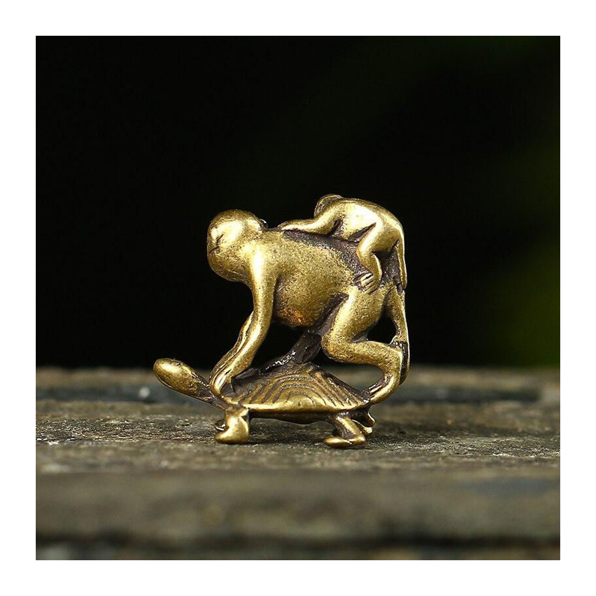 Familylive04 Antike Bronze-Schildkröte und Affen als Miniatur-Figuren aus Messing in Gold für deine Schreibtisch-Dekoration - Bild 5