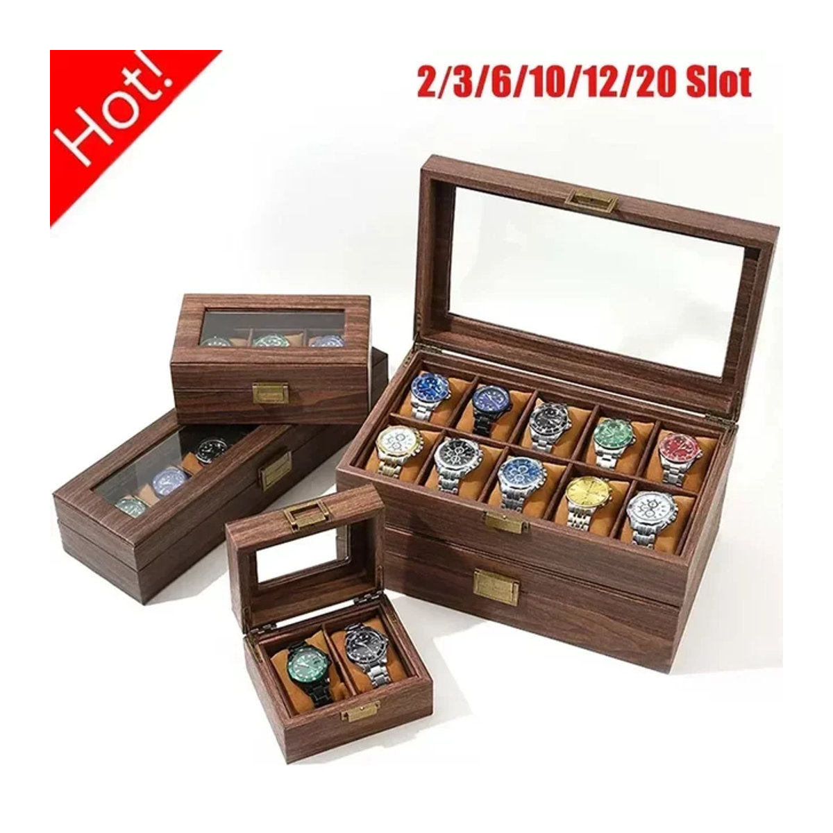 FancyWrist Retro Uhrenbox aus Leder mit Holzmaserung in Braun zur Aufbewahrung von Uhren und Schmuck - Bild 1