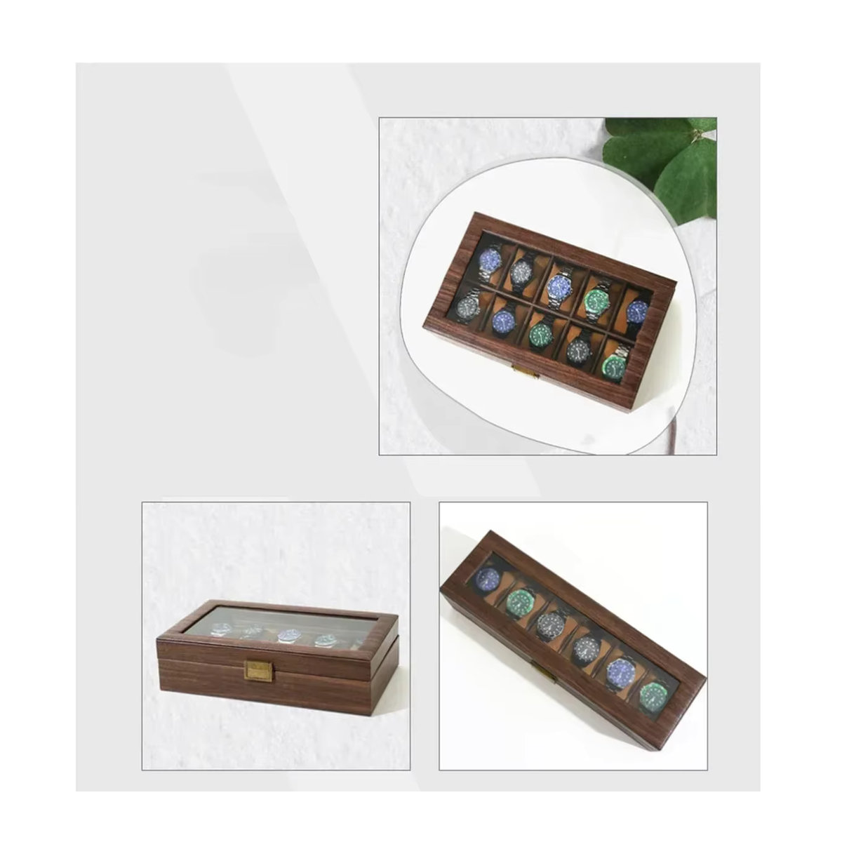 FancyWrist Retro Uhrenbox aus Leder mit Holzmaserung in Braun zur Aufbewahrung von Uhren und Schmuck - Bild 3