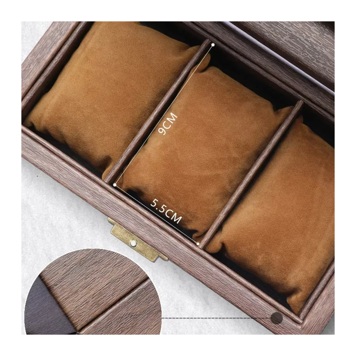 FancyWrist Retro Uhrenbox aus Leder mit Holzmaserung in Braun zur Aufbewahrung von Uhren und Schmuck - Bild 4