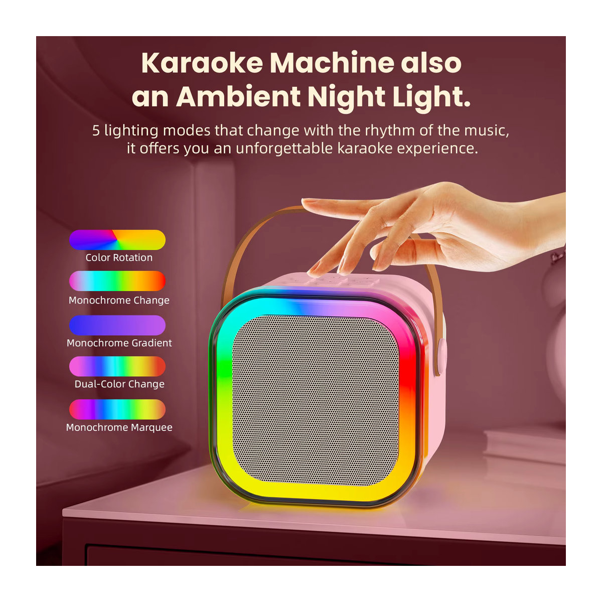 FanFun Karaoke-Maschine in Rosa mit 2 kabellosen Mikrofonen und Bluetooth 5.3 PA-Lautsprechersystem für Kinder - Bild 4