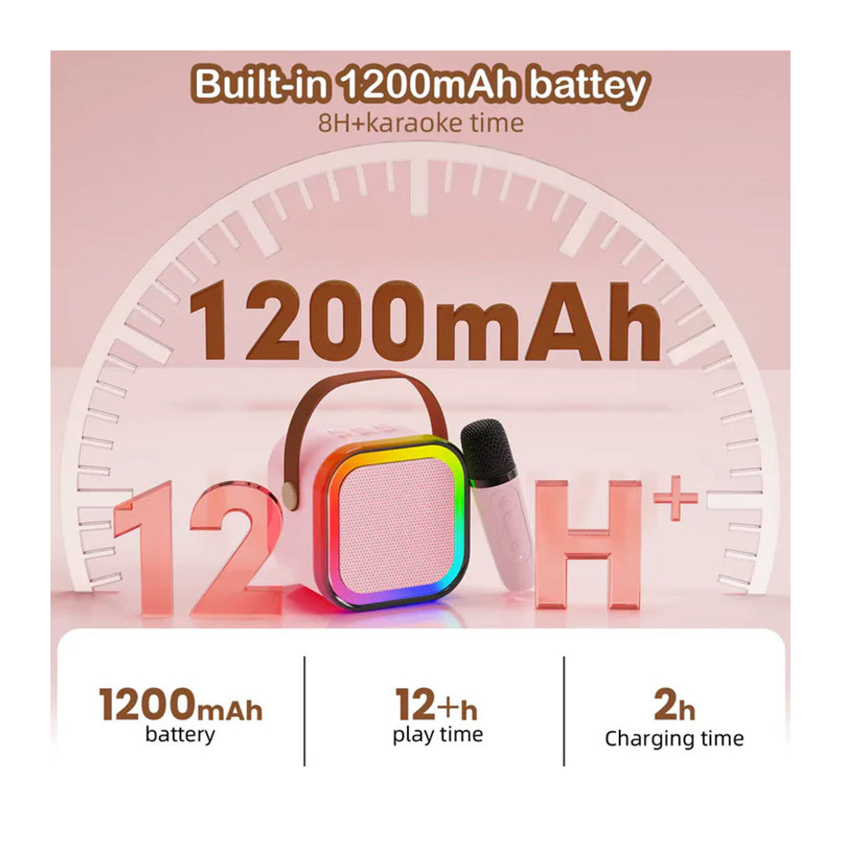 FanFun Tragbare 2-teilige Bluetooth-Karaokemaschine mit 5,3PA-Lautsprechersystem und kabellosen Mikrofonen in Rosa - Bild 3